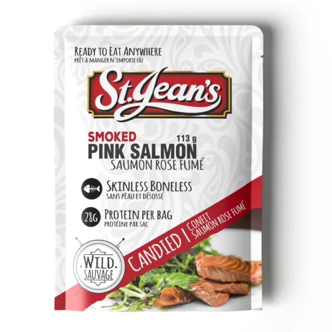 Candied pink salmon in a travel ready pouch