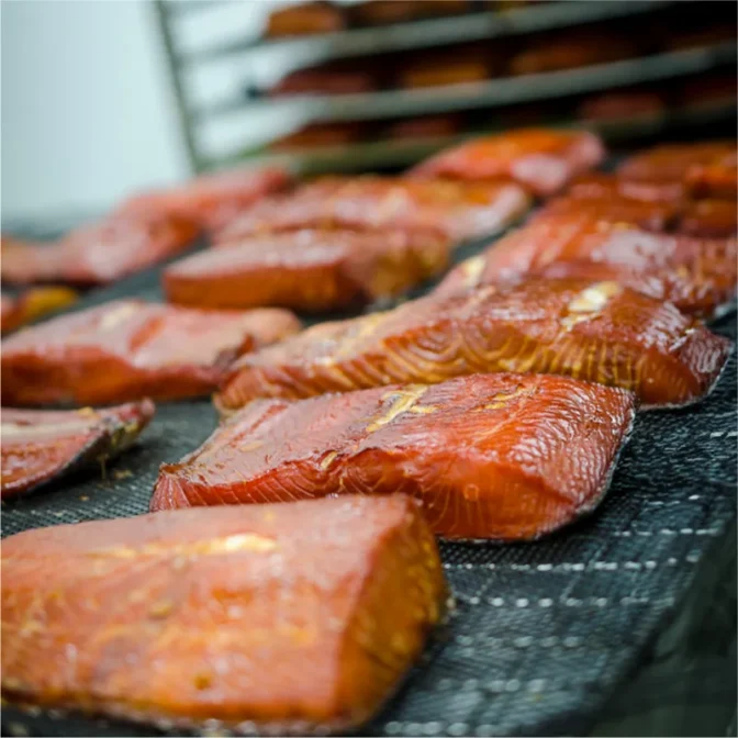 Gourmet Smoked Salmon Selections Hot Smoked Wild Salmon on smokehouse racks